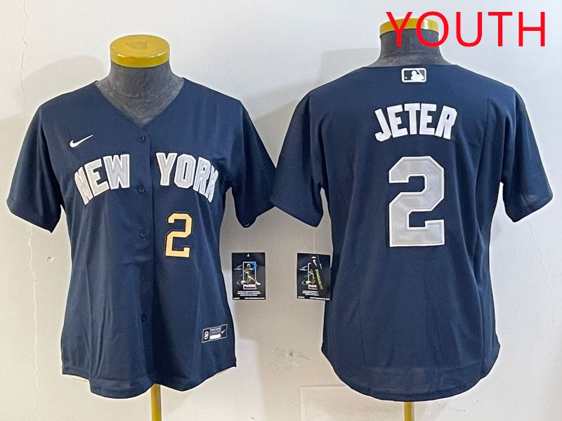 Youth New York Yankees #2 Jeter Blue Game 2025 Nike MLB Jersey style 4